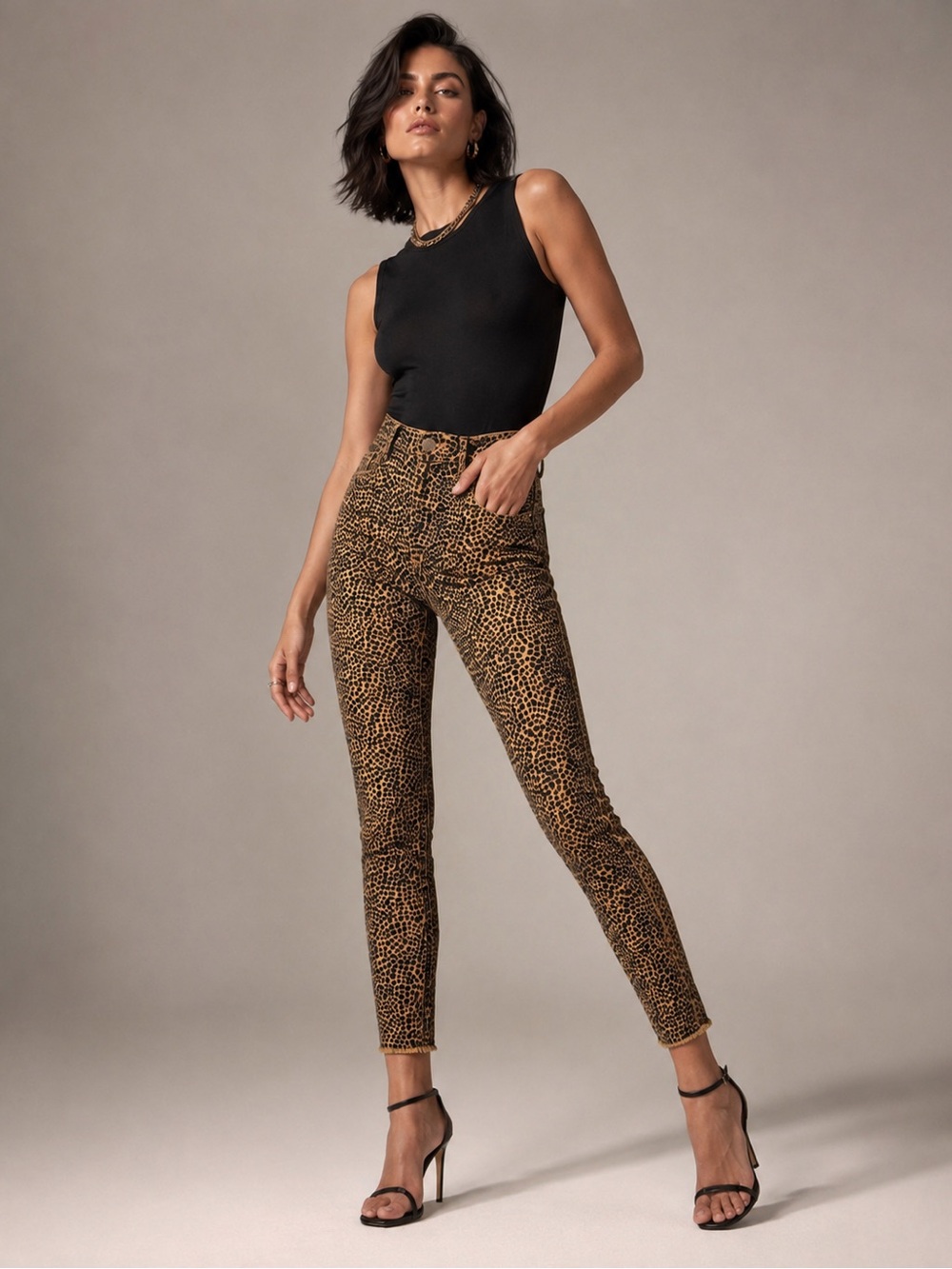 Current/Elliott High Waist Stiletto Leopard Print Crop Skinny Jeans Raw Hem - 10 - Picture 3 of 16